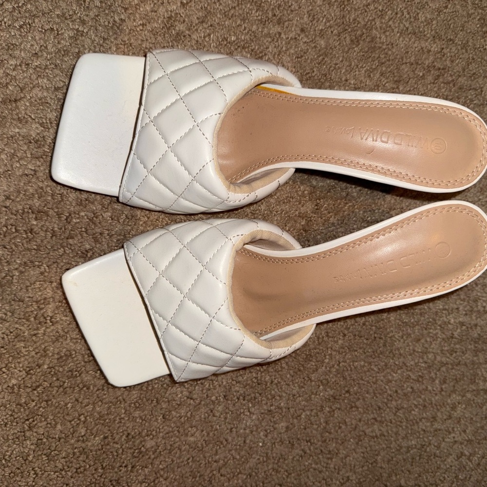 Wild Diva White Quilted Mules